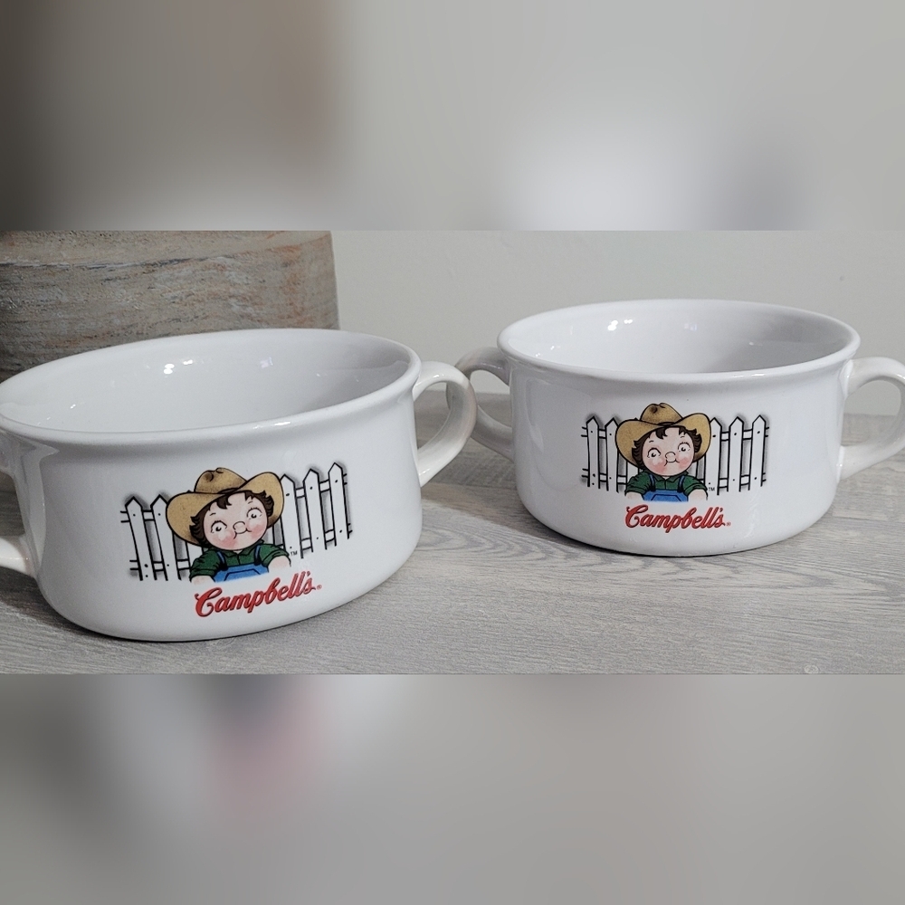 Campbell's 2001 Collector Ceramic Soup Bowl Mug-Dual‎ Handles Houston Lot of 2